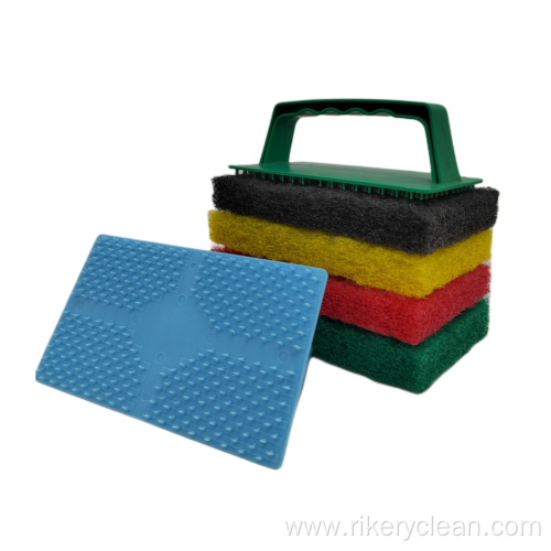 Scouring Pad Brush with Plastic Reusable Handle